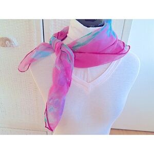 Vintage Vera Neumann SCARF Pink Floral Sheer Square 27" X 27" Made in Japan